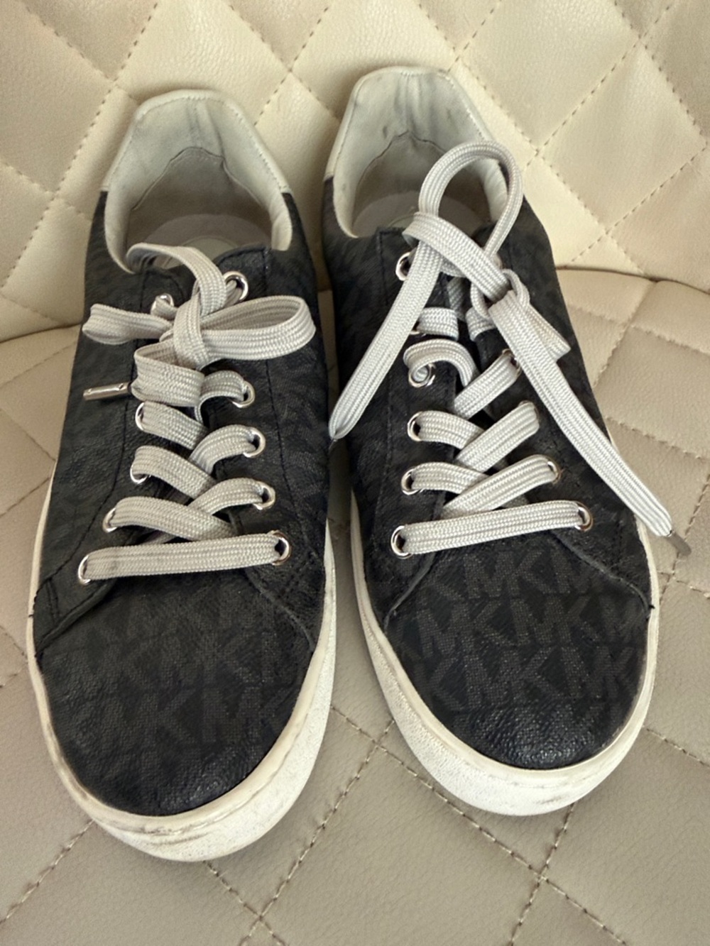Michael Kors Monogram Low-Top Sneakers in Black with White Accents